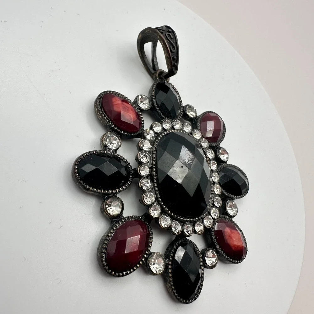 Vintage Y2K Silver‎ Tone Floral Pendant Rhinestone Statement Women's Jewelry